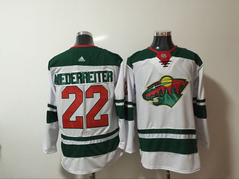 Men Minnesota Wild 22 Nederreiter White Hockey Stitched Adidas NHL Jerseys